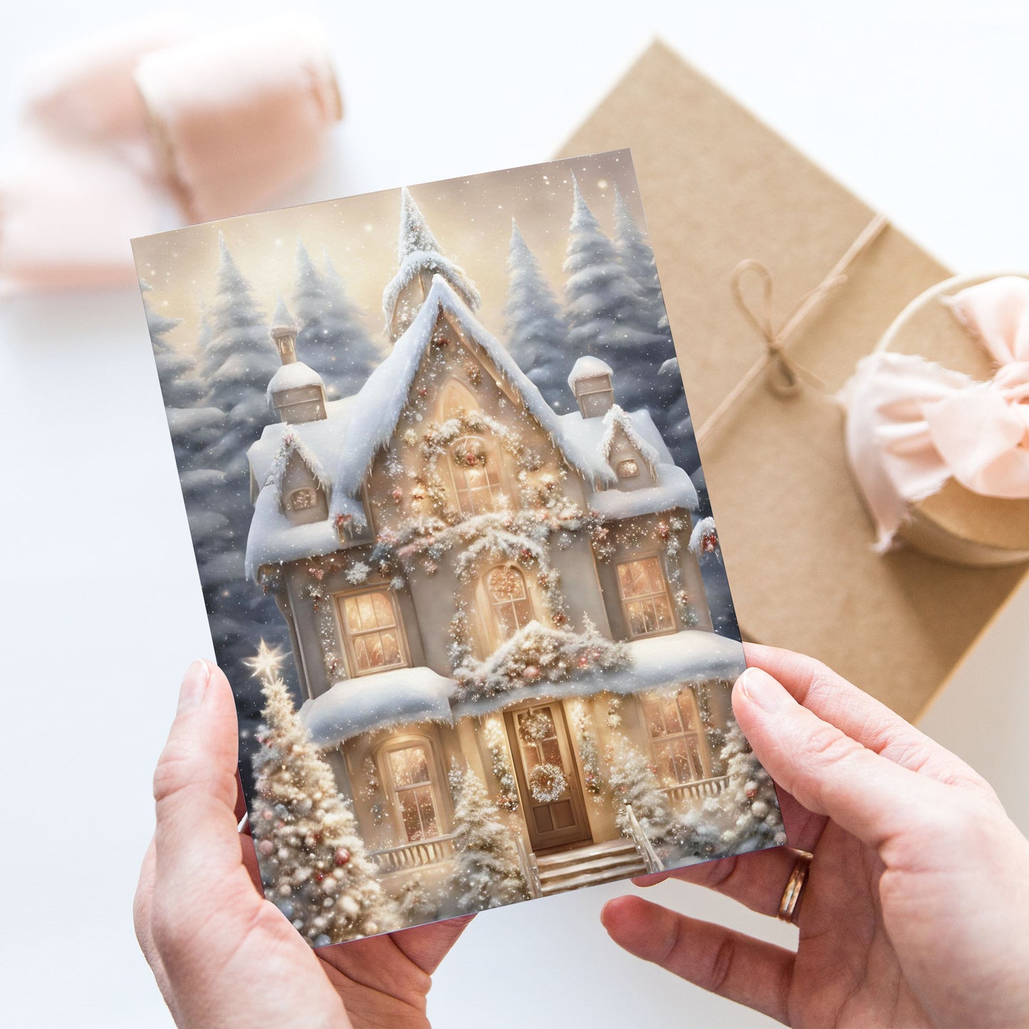 Vykort för postcrossing, scrapbooking & dekoration - Julhus PC619