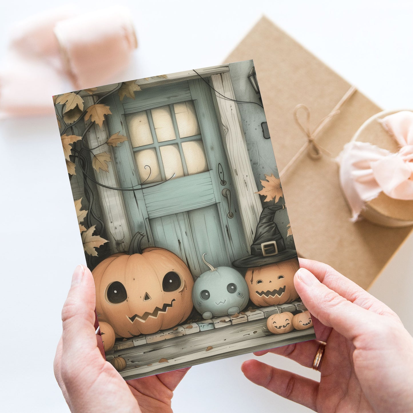 Vykort för postcrossing, scrapbooking & dekoration - Glada Pumpor PC628