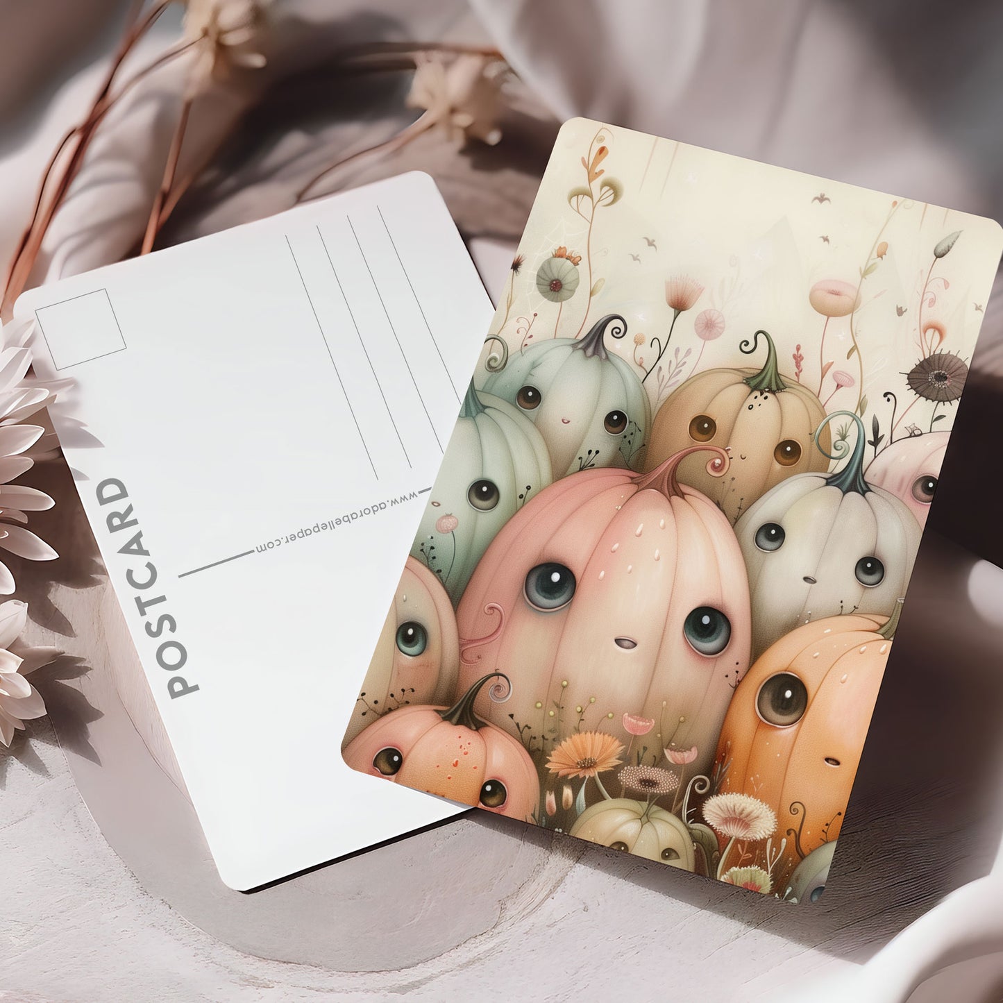 Vykort för postcrossing, scrapbooking & dekoration - Söta Pumpor PC629