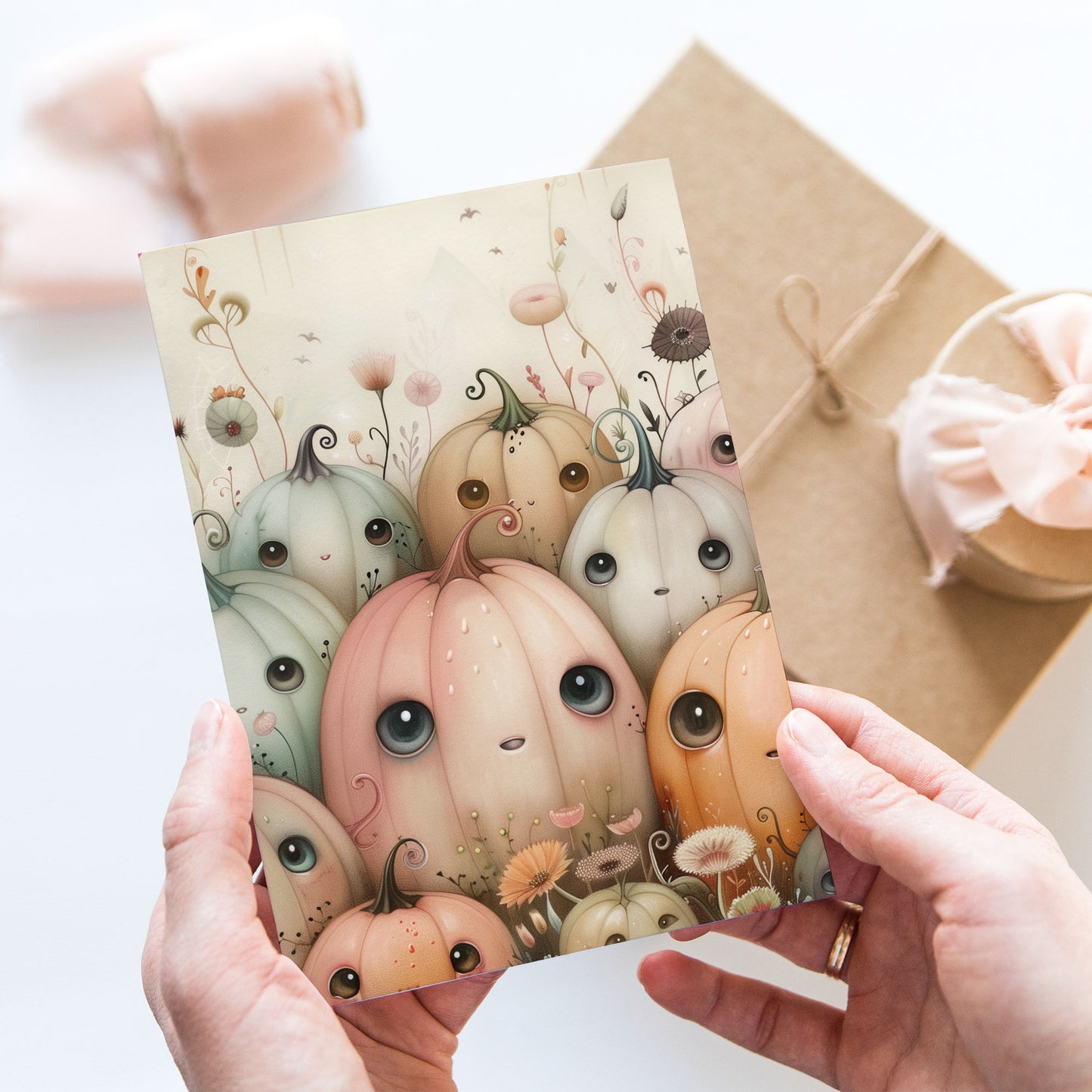 Vykort för postcrossing, scrapbooking & dekoration - Söta Pumpor PC629