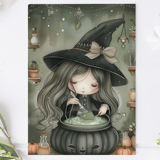 Vykort för postcrossing, scrapbooking & dekoration - Söt Häxa PC632