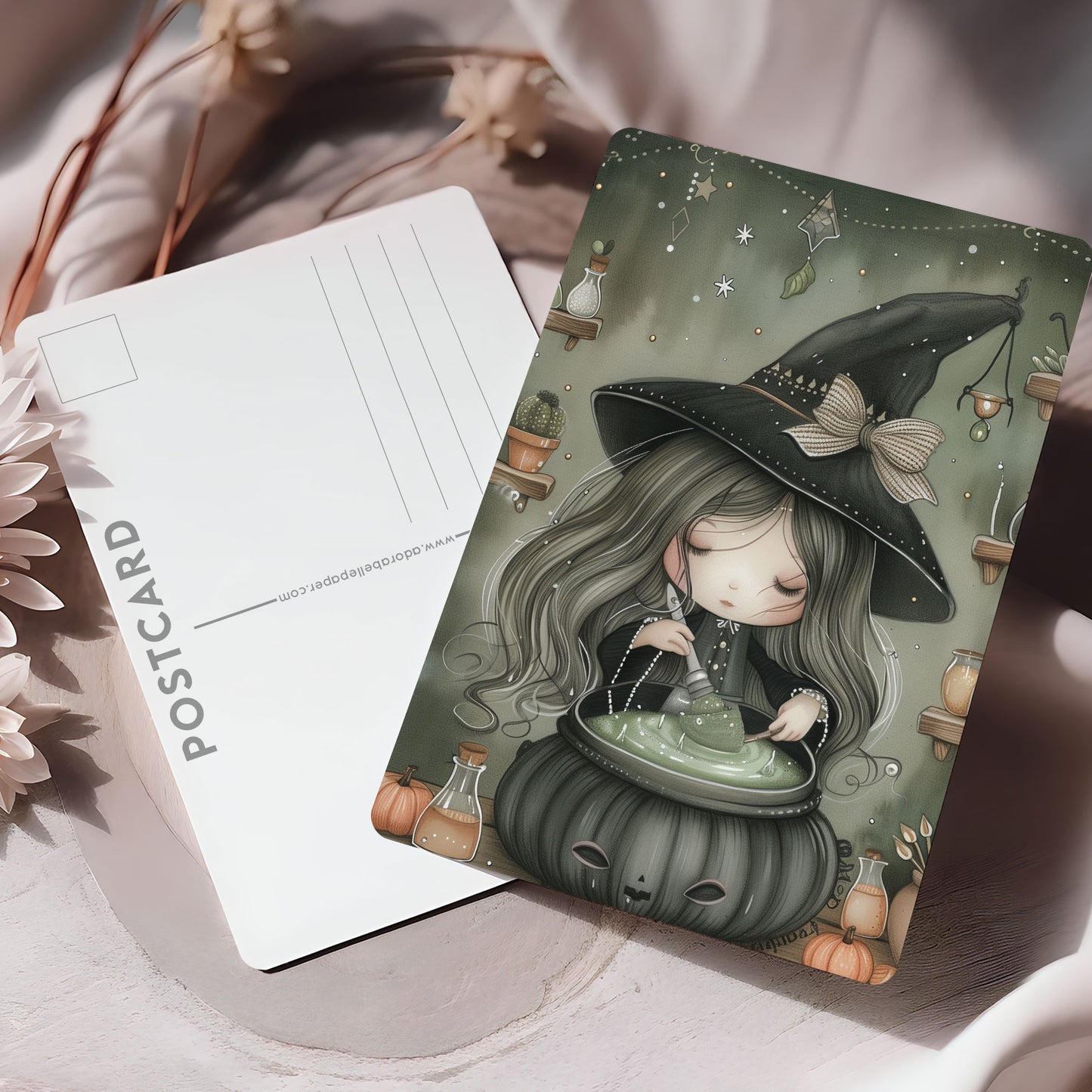 Vykort för postcrossing, scrapbooking & dekoration - Söt Häxa PC632