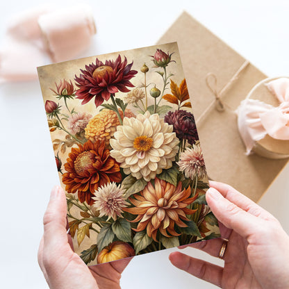Vykort för postcrossing, scrapbooking & dekoration - Höstblommor PC637