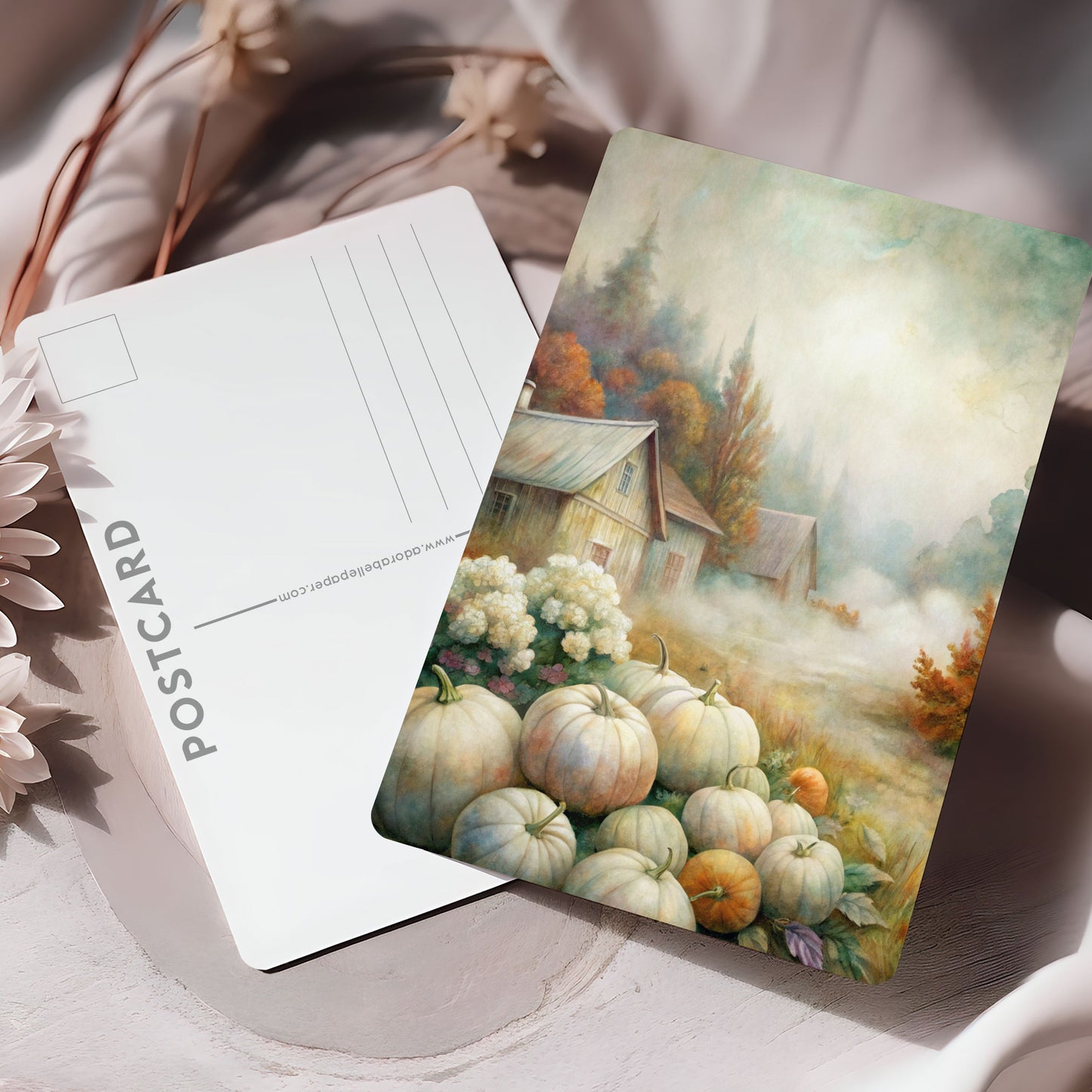 Vykort för postcrossing, scrapbooking & dekoration - Bondgård Pumpor PC638