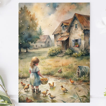 Vykort för postcrossing, scrapbooking & dekoration - Bondgård Flicka PC648