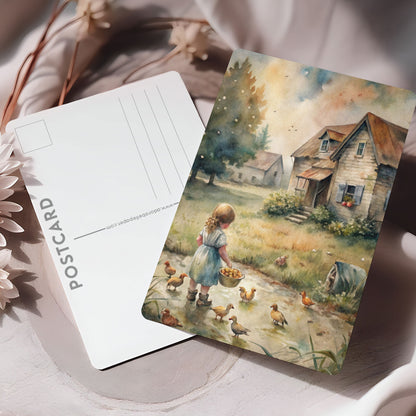 Vykort för postcrossing, scrapbooking & dekoration - Bondgård Flicka PC648