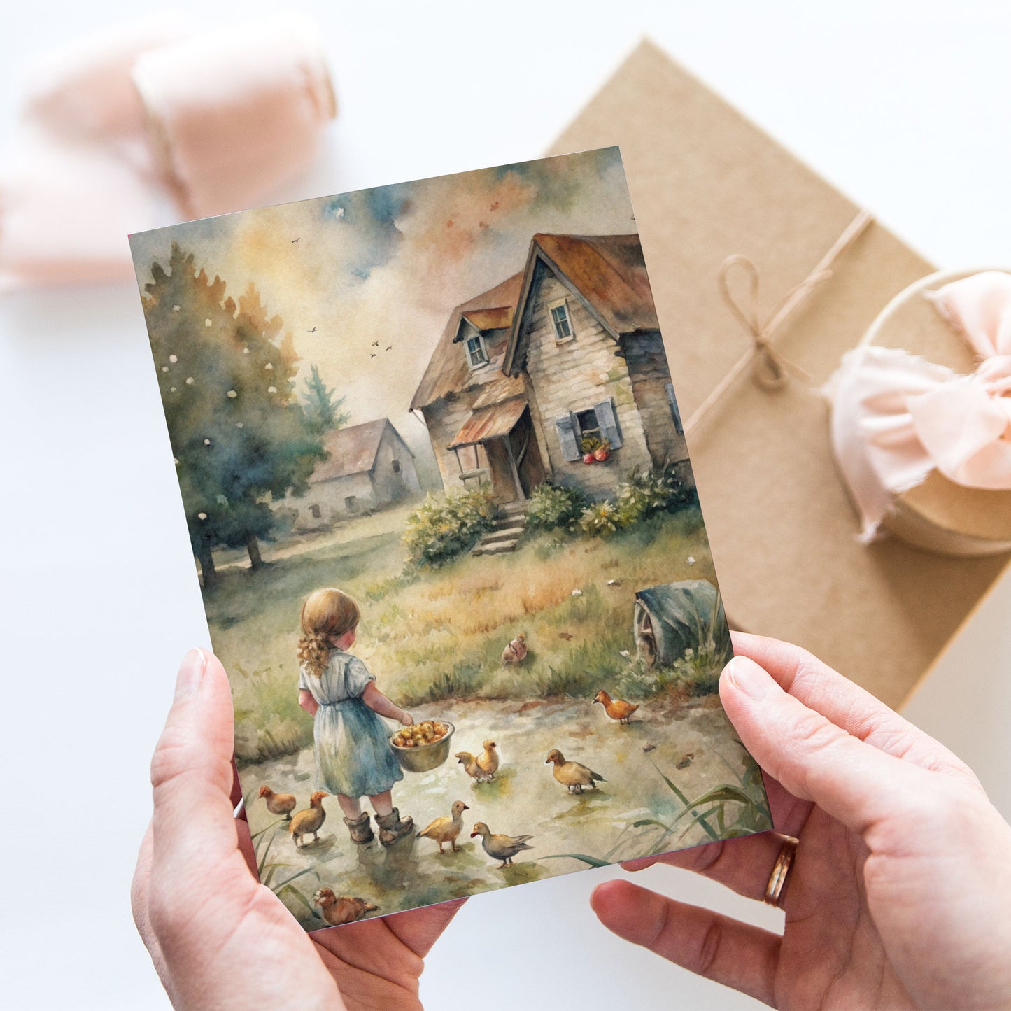 Vykort för postcrossing, scrapbooking & dekoration - Bondgård Flicka PC648