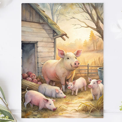 Vykort för postcrossing, scrapbooking & dekoration - Grisfamilj PC649