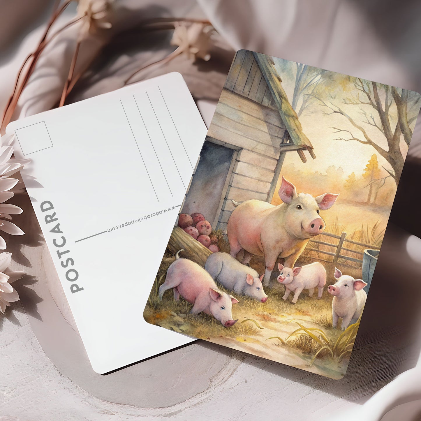 Vykort för postcrossing, scrapbooking & dekoration - Grisfamilj PC649