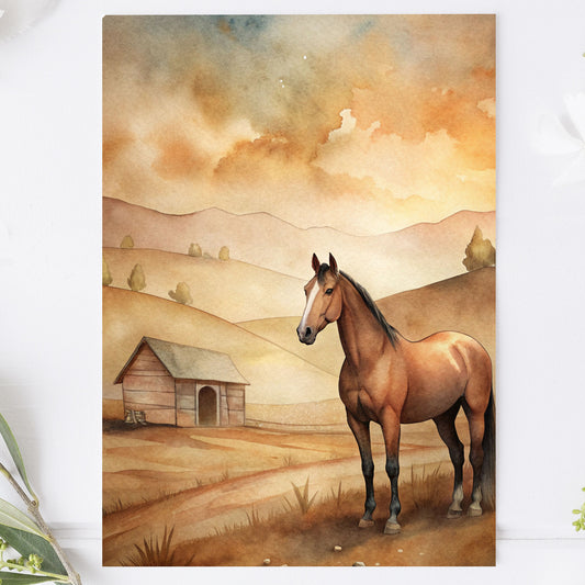 Vykort för postcrossing, scrapbooking & dekoration - Bondgård Häst PC651