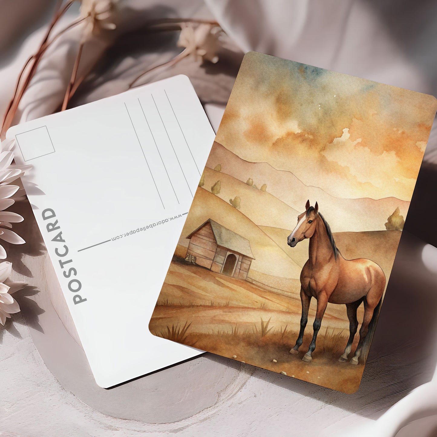 Vykort för postcrossing, scrapbooking & dekoration - Bondgård Häst PC651