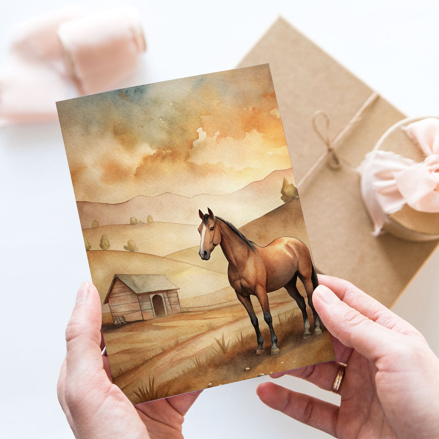 Vykort för postcrossing, scrapbooking & dekoration - Bondgård Häst PC651