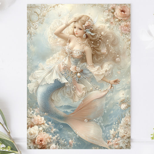 Vykort för postcrossing, scrapbooking & dekoration - Fantasy Sjöjungfru PC656