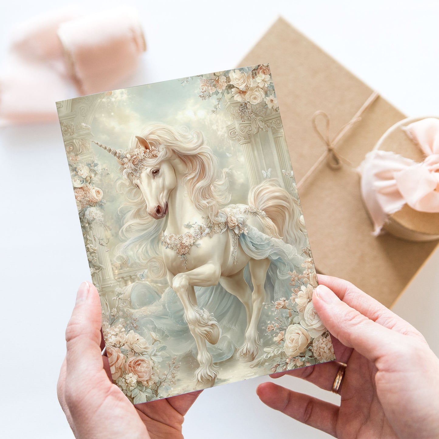 Vykort för postcrossing, scrapbooking & dekoration - Fantasy Enhörning PC657