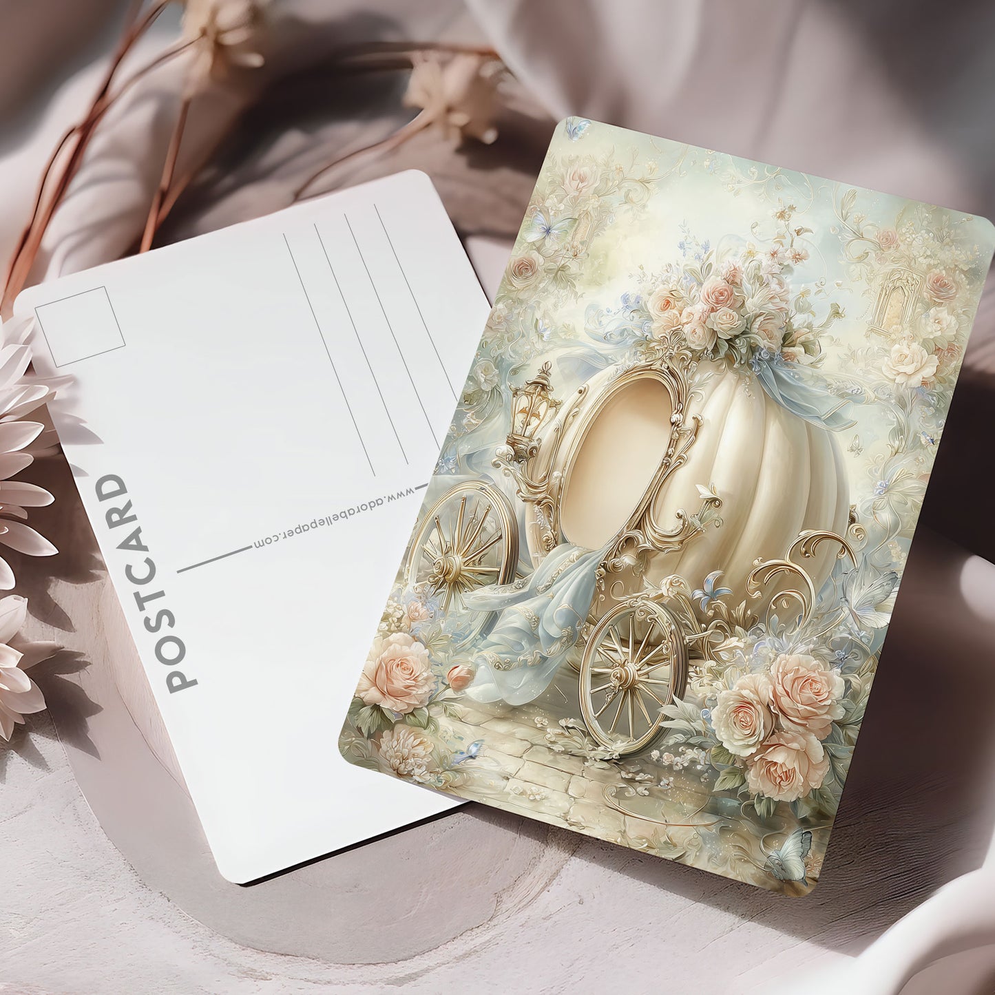 Vykort för postcrossing, scrapbooking & dekoration - Fantasy Pumpavagn PC660