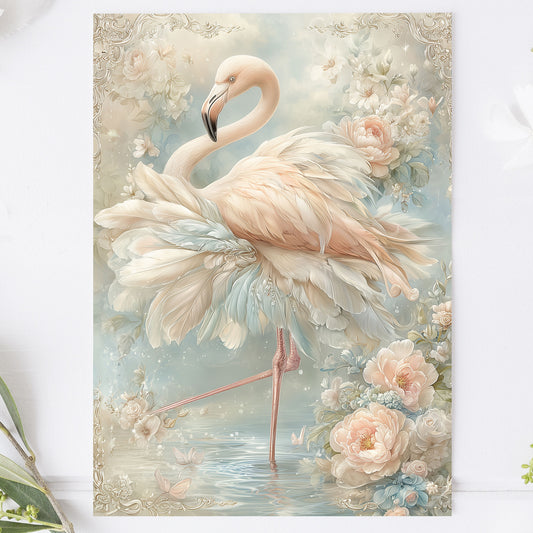 Vykort för postcrossing, scrapbooking & dekoration - Fantasy Flamingo PC668