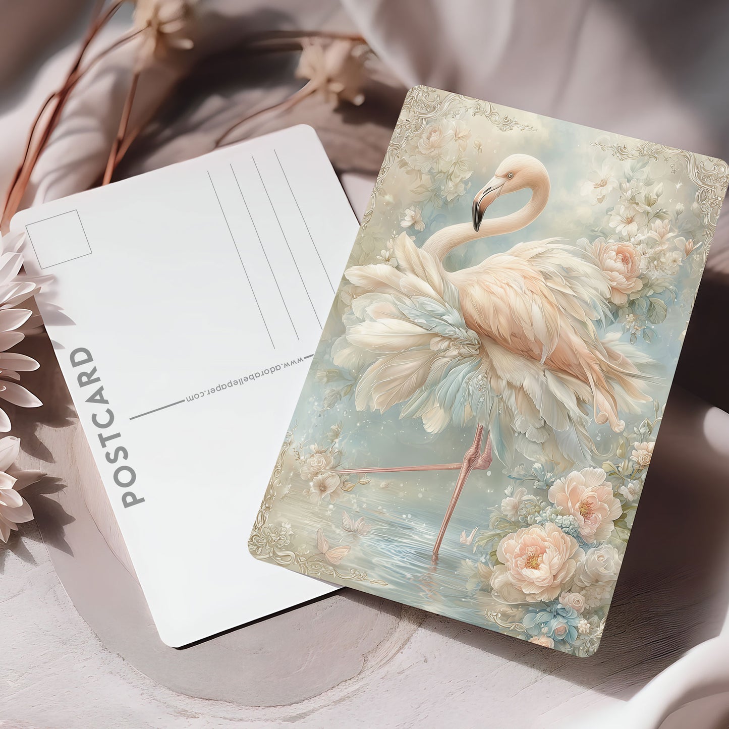 Vykort för postcrossing, scrapbooking & dekoration - Fantasy Flamingo PC668