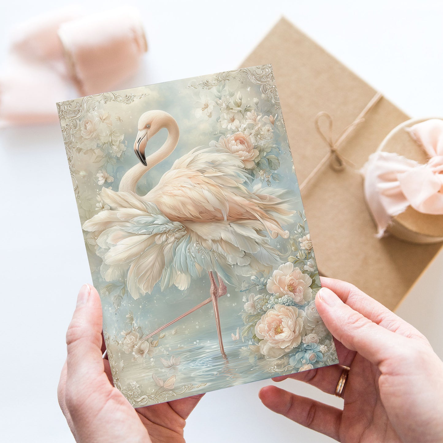 Vykort för postcrossing, scrapbooking & dekoration - Fantasy Flamingo PC668