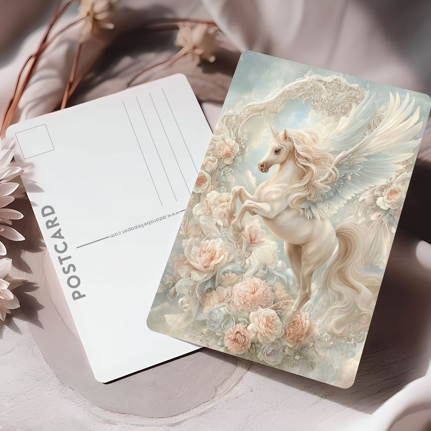 Vykort för postcrossing, scrapbooking & dekoration - Fantasy Enhörning 2 PC672