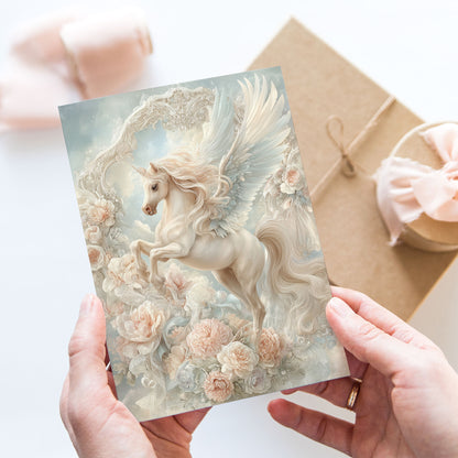 Vykort för postcrossing, scrapbooking & dekoration - Fantasy Enhörning 2 PC672