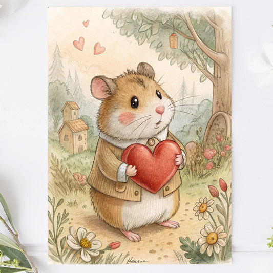 Vykort för postcrossing, scrapbooking & dekoration - Hamster Love PC677