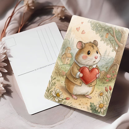 Vykort för postcrossing, scrapbooking & dekoration - Hamster Love PC677