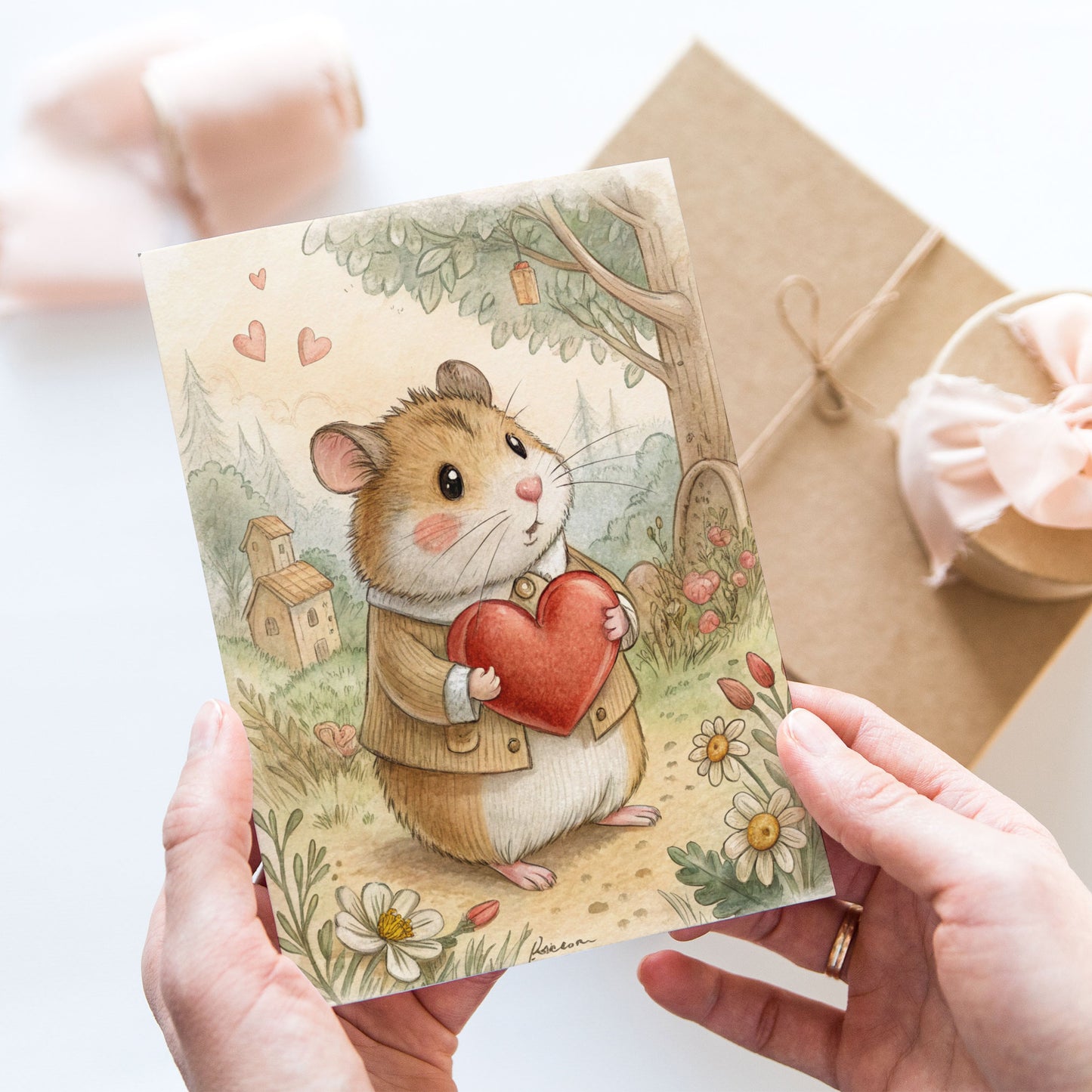 Vykort för postcrossing, scrapbooking & dekoration - Hamster Love PC677