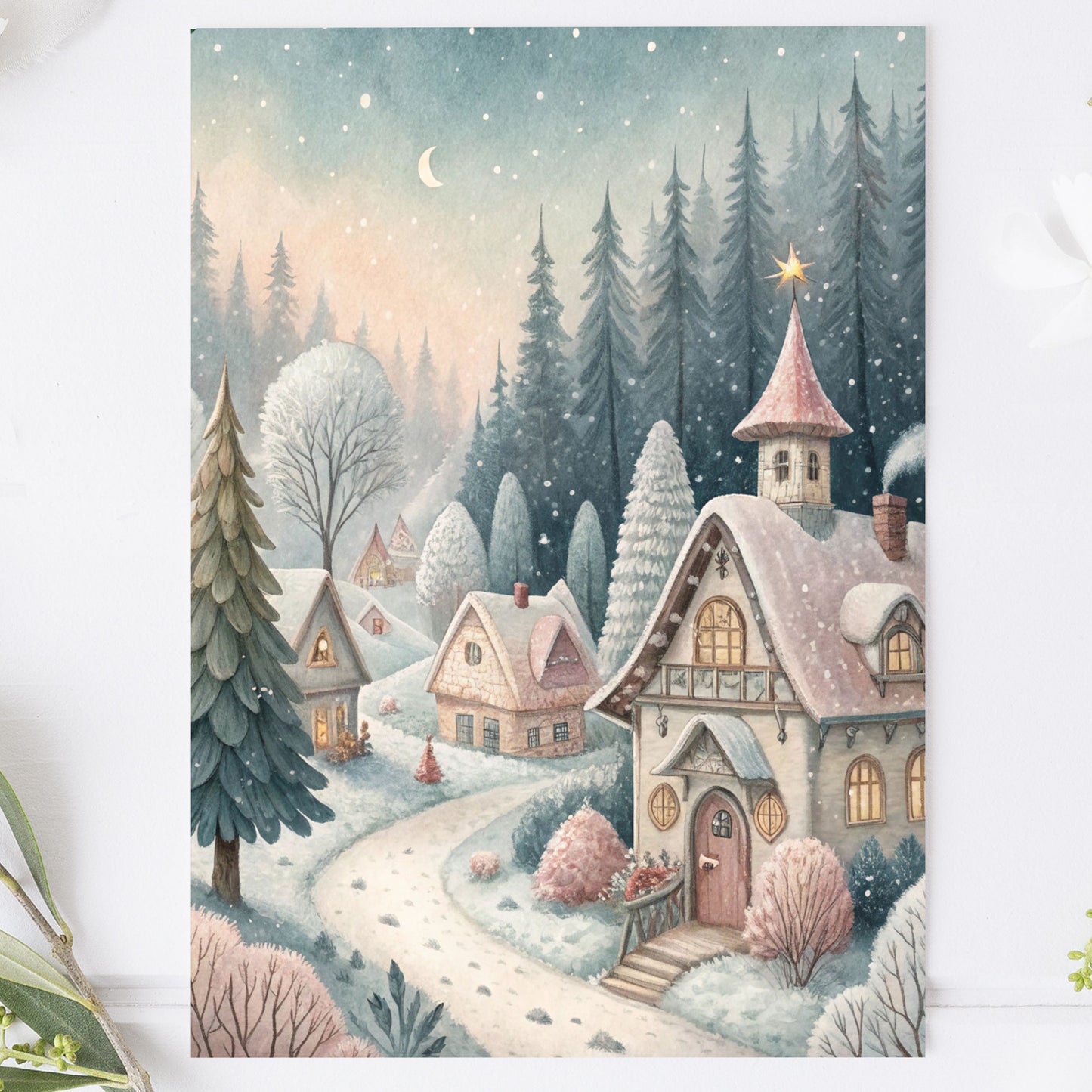 Vykort för postcrossing, scrapbooking & dekoration - Vinterby PC682