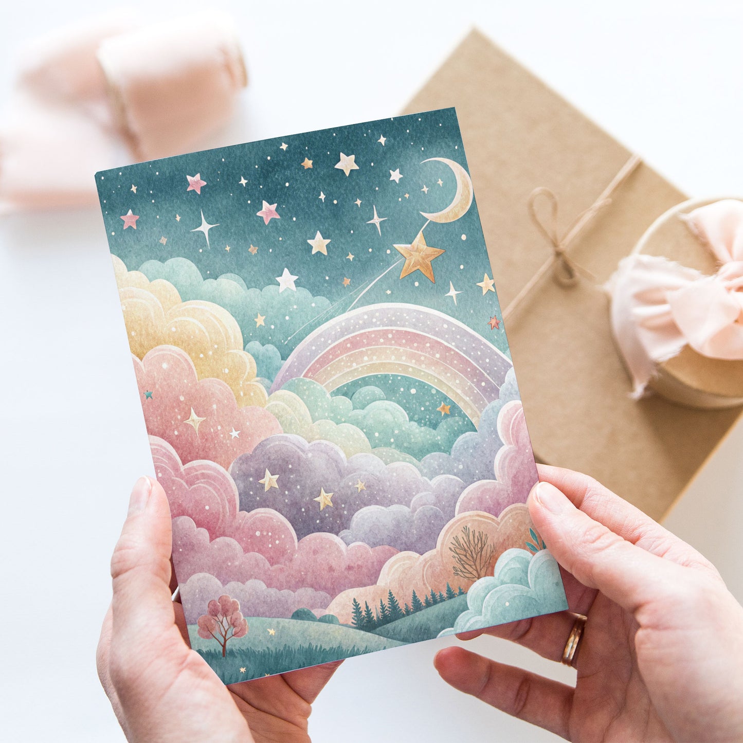 Vykort för postcrossing, scrapbooking & dekoration - Magisk regnbåge PC684