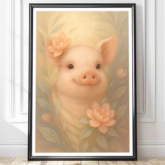 Poster Glad Gris - Bondgårdsdjur Art Print - Tryckt Poster i olika storlekar - PR88-14