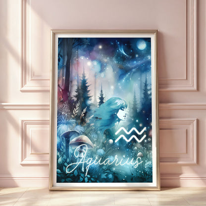 Poster Stjärntecken Vattumannen - Astrologi Art Print - Tryckt Poster i olika storlekar - PR89-11