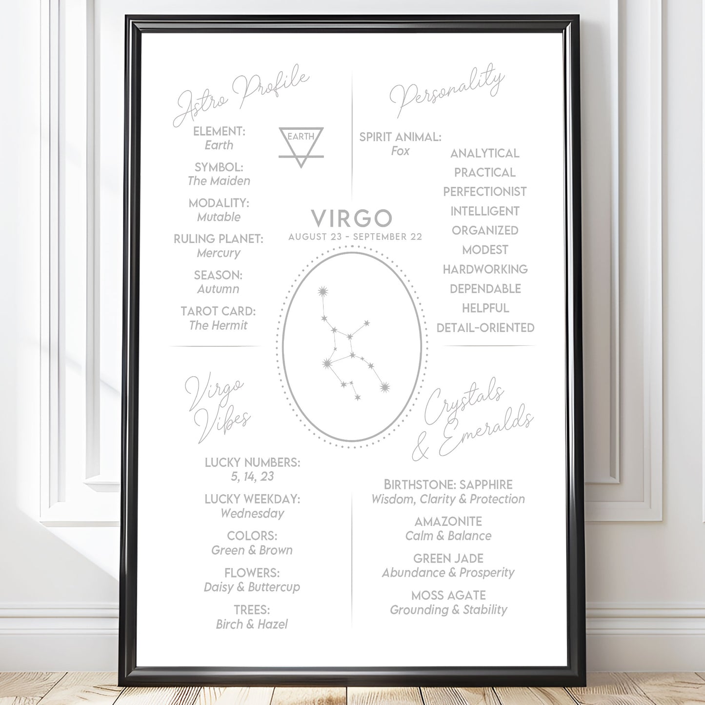 Poster Stjärntecken Jungfrun 2 - Astrologi Art Print - Tryckt Poster i olika storlekar - PR89-13