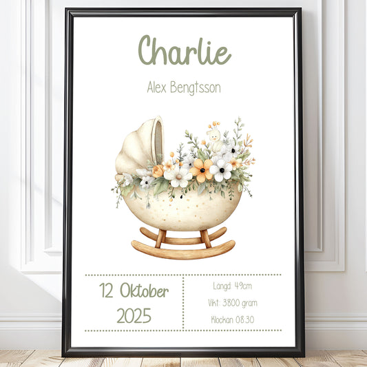 Personlig Födelsetavla Barn - Vagga – Doptavla & Doppresent | Adorabelle