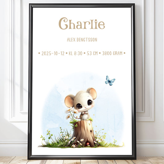 Personlig Födelsetavla Barn - Liten Mus – Doptavla & Doppresent | Adorabelle