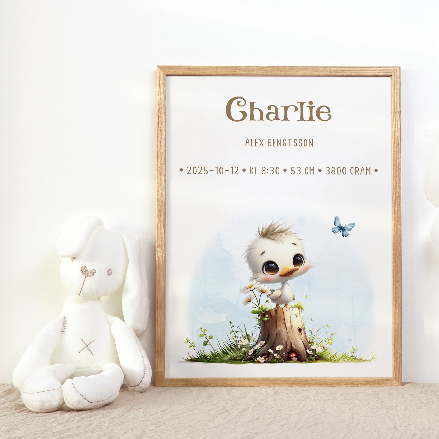 Personlig Doptavla Liten Anka – Könsneutral Födelsetavla & Doppresent | Tryckt Baby Poster i olika storlekar