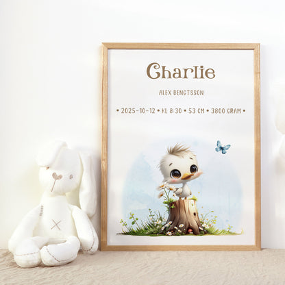 Personlig Doptavla Liten Anka – Könsneutral Födelsetavla & Doppresent | Tryckt Baby Poster i olika storlekar