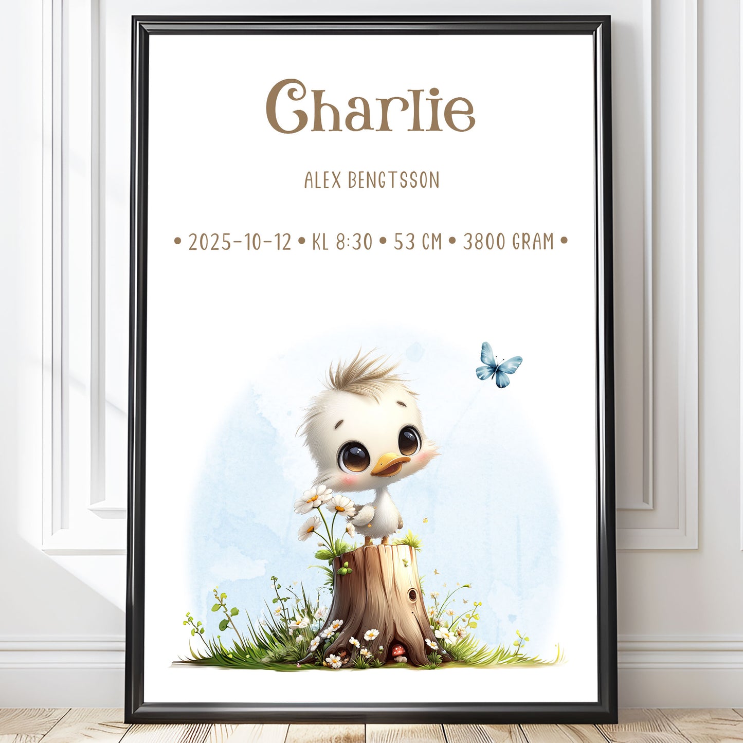 Personlig Doptavla Liten Anka – Könsneutral Födelsetavla & Doppresent | Tryckt Baby Poster i olika storlekar