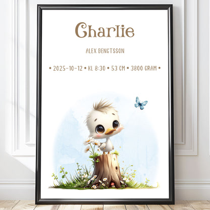 Personlig Doptavla Liten Anka – Könsneutral Födelsetavla & Doppresent | Tryckt Baby Poster i olika storlekar