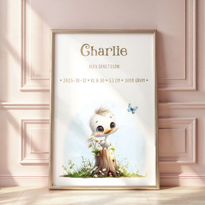 Personlig Doptavla Liten Anka – Könsneutral Födelsetavla & Doppresent | Tryckt Baby Poster i olika storlekar
