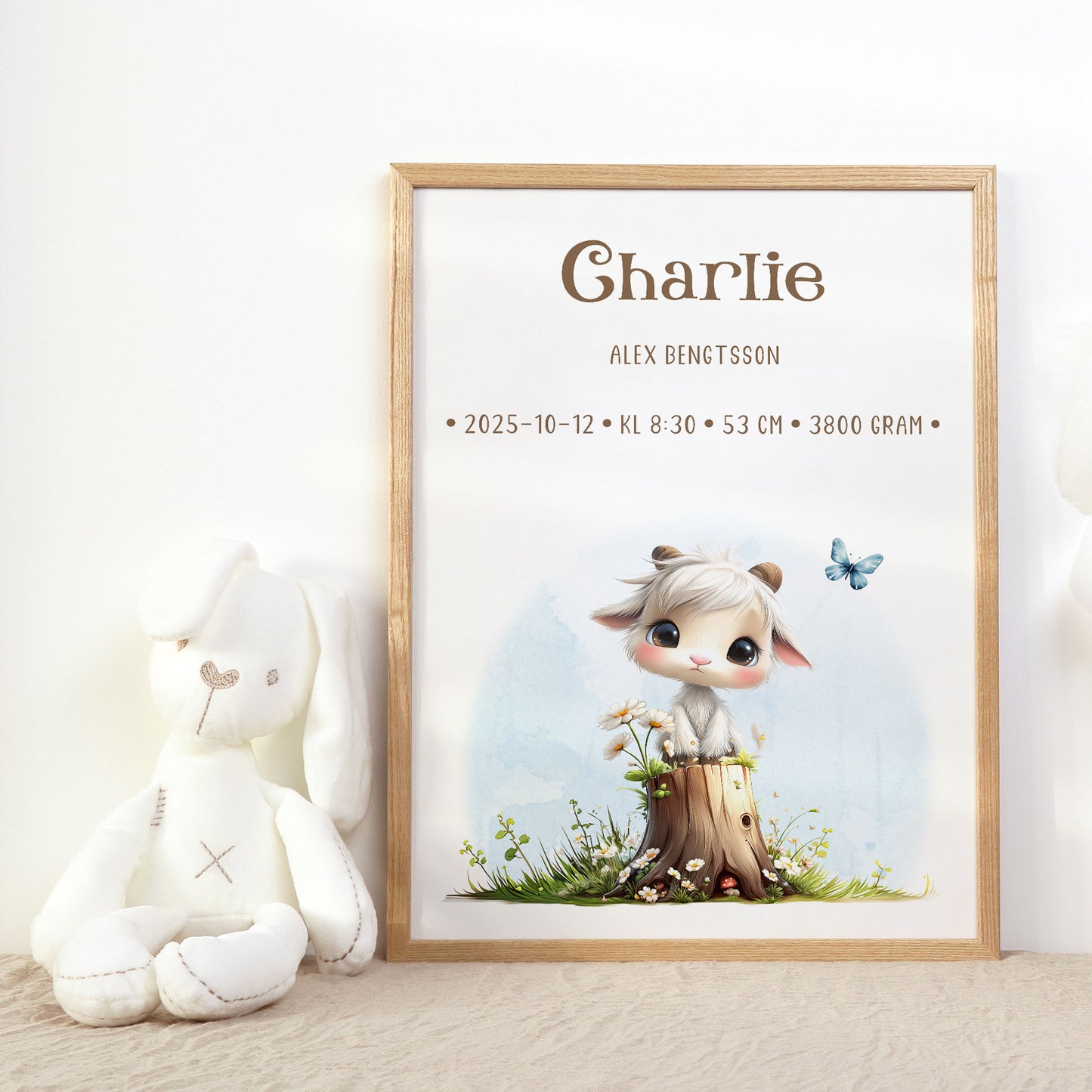 Personlig Doptavla Liten Get – Könsneutral Födelsetavla & Doppresent | Tryckt Baby Poster i olika storlekar