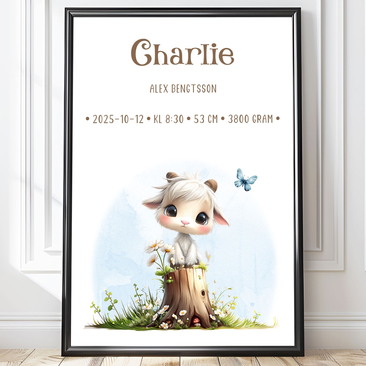 Personlig Doptavla Liten Get – Könsneutral Födelsetavla & Doppresent | Tryckt Baby Poster i olika storlekar