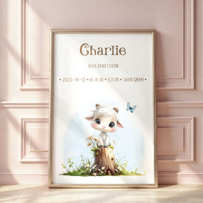 Personlig Doptavla Liten Get – Könsneutral Födelsetavla & Doppresent | Tryckt Baby Poster i olika storlekar