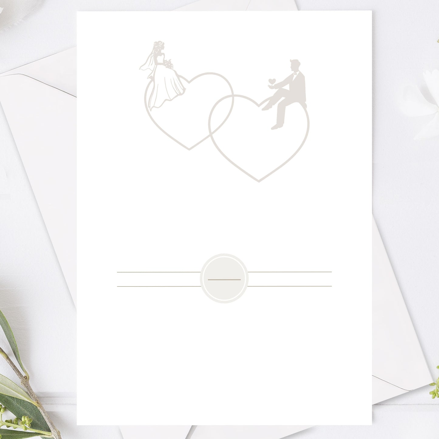 Romantisk bröllopsinbjudan – Beige Monogram Brud & Brudgum Siluett – BR016