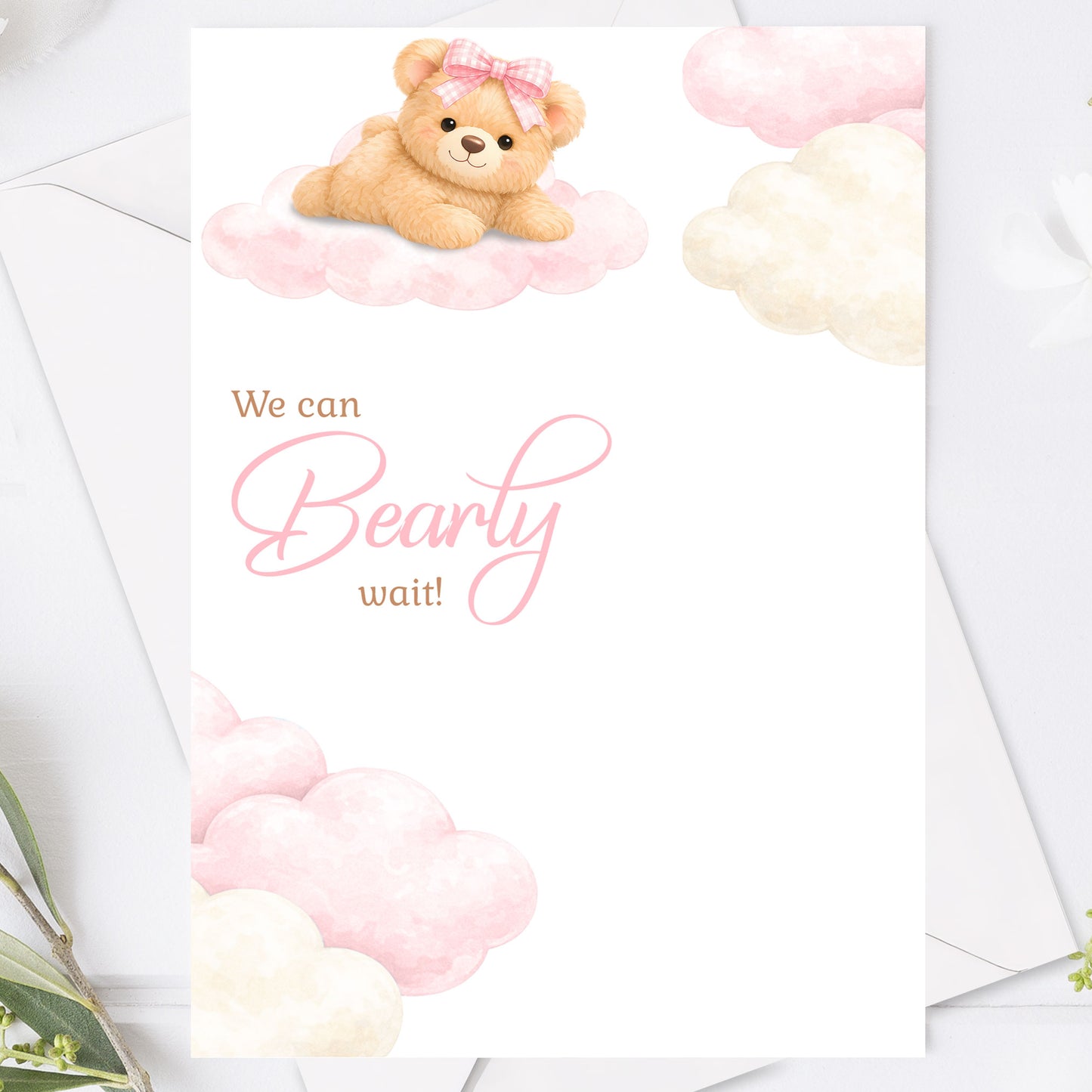 Baby Shower Inbjudan We can Bearly wait  – Rosa Teddy björn Flicka – BASH002P