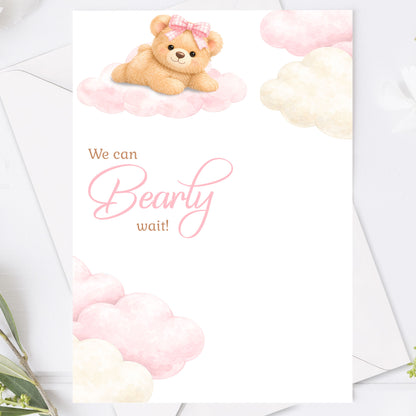 Baby Shower Inbjudan We can Bearly wait  – Rosa Teddy björn Flicka – BASH002P