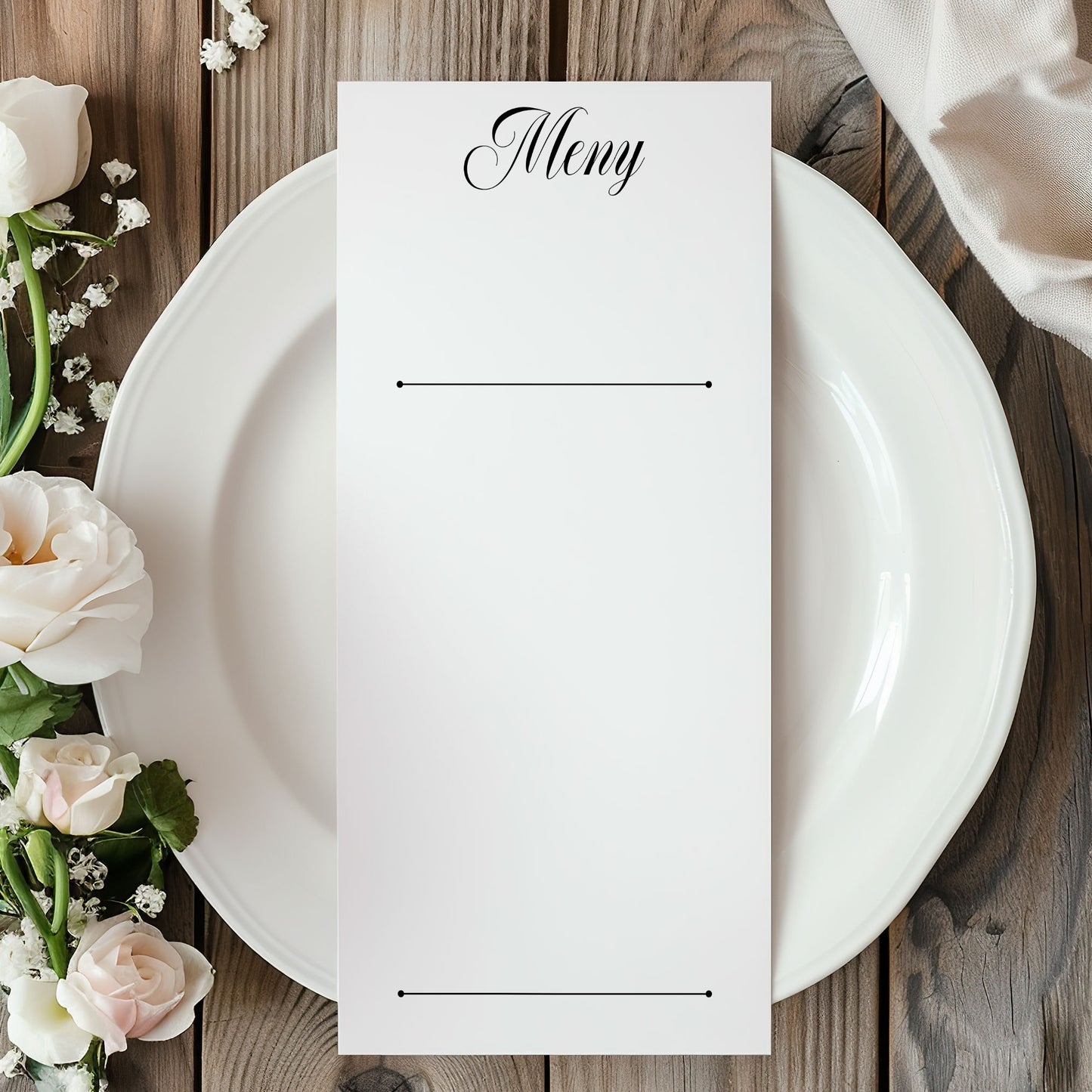 Menykort till bröllop – Klassisk svartvit Formellt – Tryckt kort för bröllopsmeny BR003
