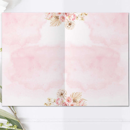 Festprogram litet, till bröllop – Boho Rosa pampas – Tryckt programkort 14,5x20 cm BR011