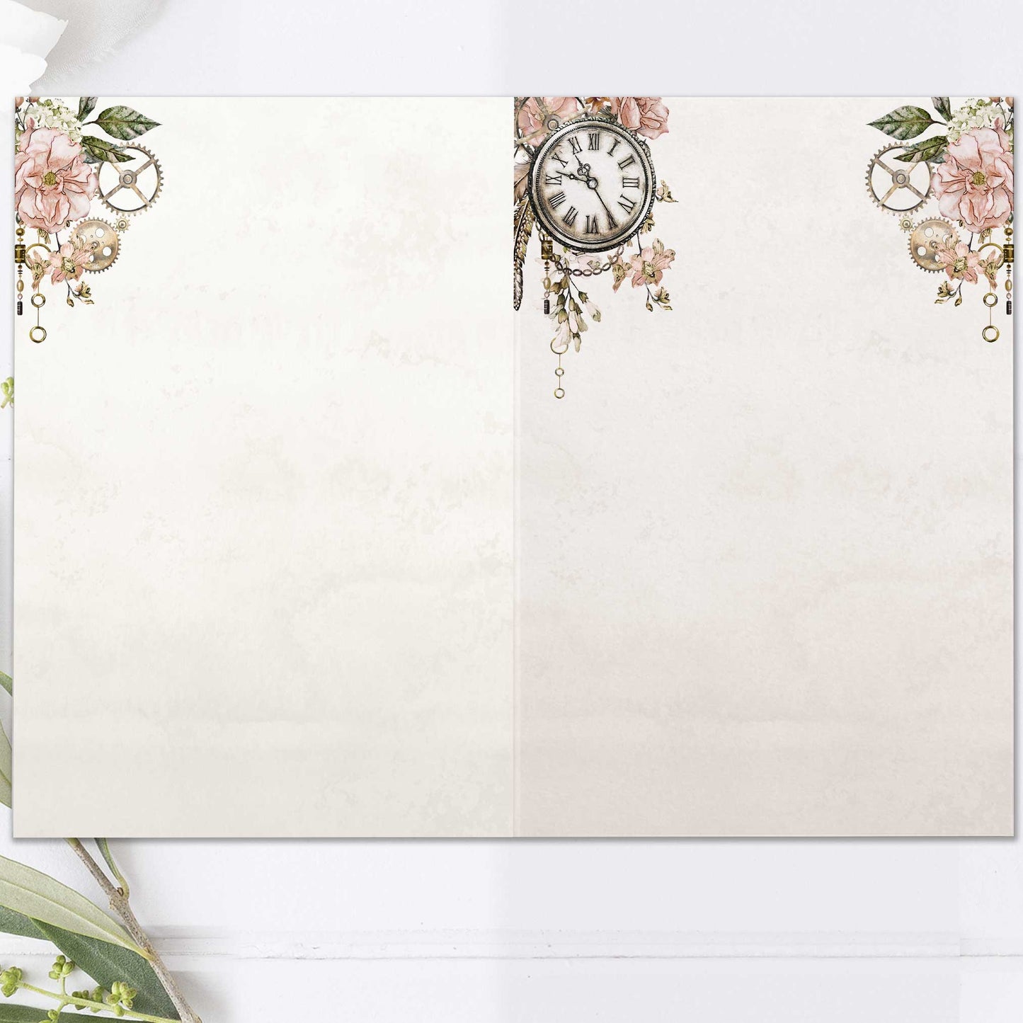 Festprogram litet, till bröllop – Vintage Rosa Steampunk – Tryckt programkort 14,5x20 cm BR012