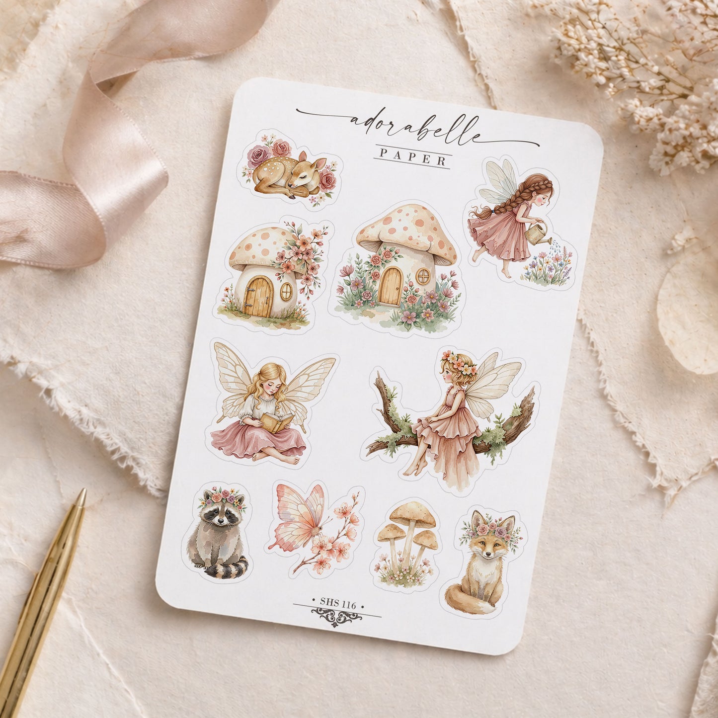 Stickersark Spring Garden Fairy - Rosa Magisk Woodland - Storybook Fairies - Laptop Stickers