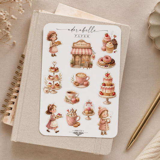 Stickersark Rosa Cozy Café -  Söta Book Club, Coffee Lover stickers med vårig känsla - SHS118